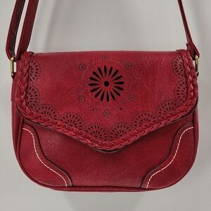 New Laser Cut Out And Braided Faux Leather Crossbody Shoulder Bag Flap Over
